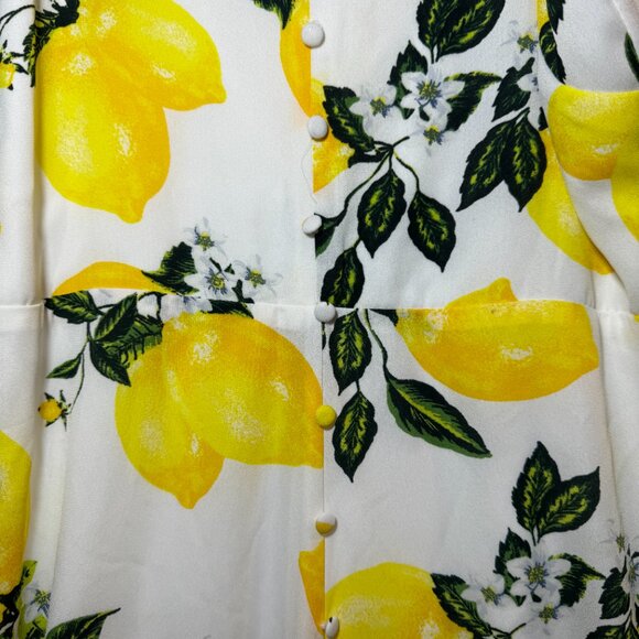 Lulus Air Yellow Lemon & Floral Print High-Low Midi Dress – Size [L] - Picture 5 of 12